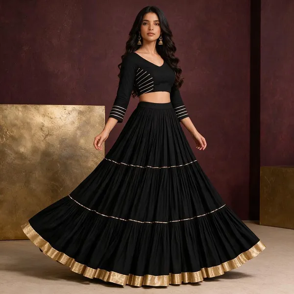 Black_Cotton_Flared_Lehenga_Choli_For_Women