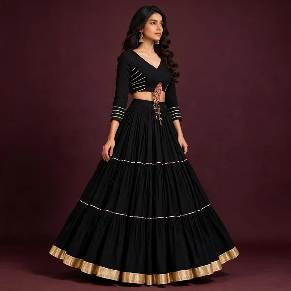 Black_Cotton_Flared_Lehenga_Choli_For_Women