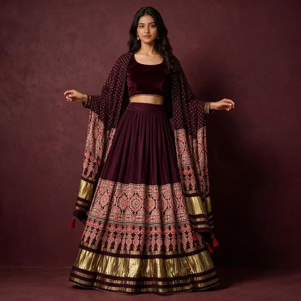 Maroon_Art_Silk_Flared_Lehenga_Choli_For_Women