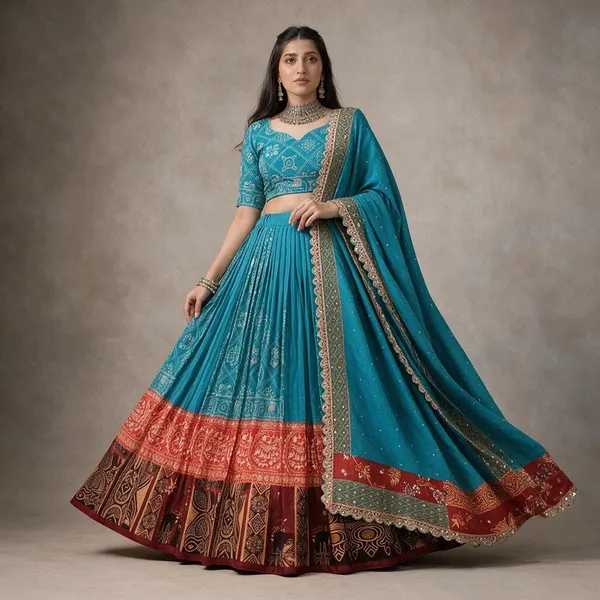 Turquoise_Cotton_Printed_Flared_Lehenga_Choli_For_Women