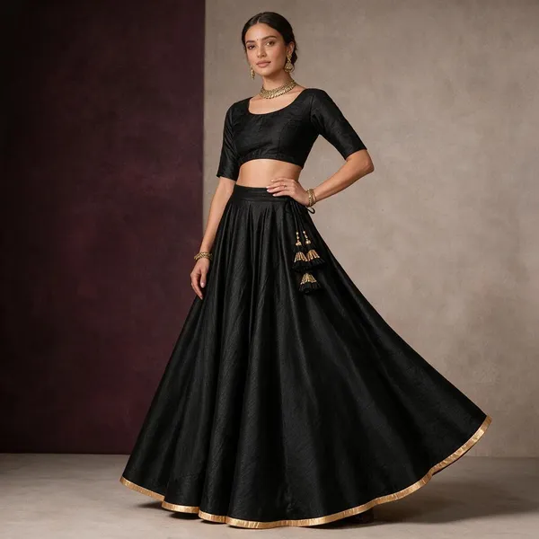 Black_Silk_Gold_Trim_Lehenga_For_Women