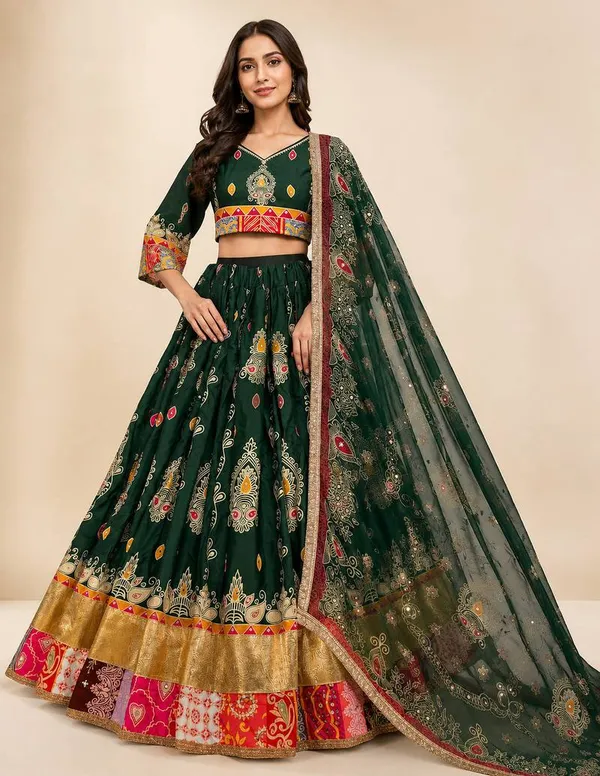 Green_Georgette_Flared_Embellished_Lehenga_Choli_For_Women