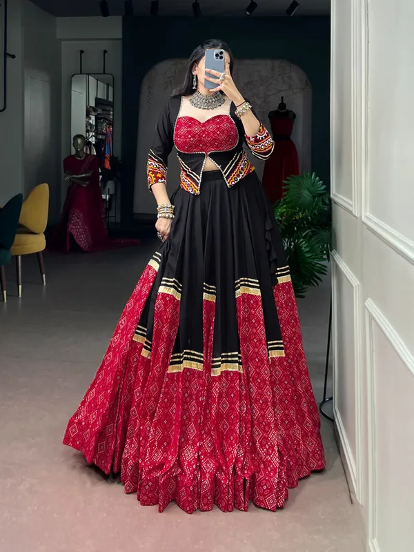 Black_And_Red_Embellished_Flared_Lehenga_Set_For_Women