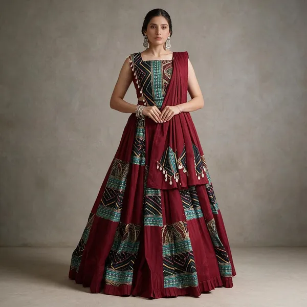 Maroon_Art_Silk_Printed_Flared_Lehenga_Choli_For_Women