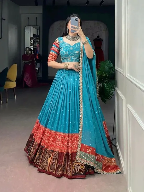 Blue_Printed_Flared_Lehenga_Choli_Set_for_Women