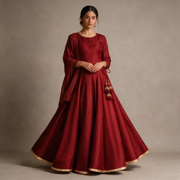 Crimson_Silk_Lehenga_With_Gold_Tassels_For_Women