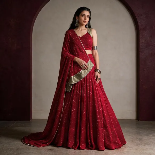 Red_Georgette_Printed_Flared_Lehenga_Choli_For_Women