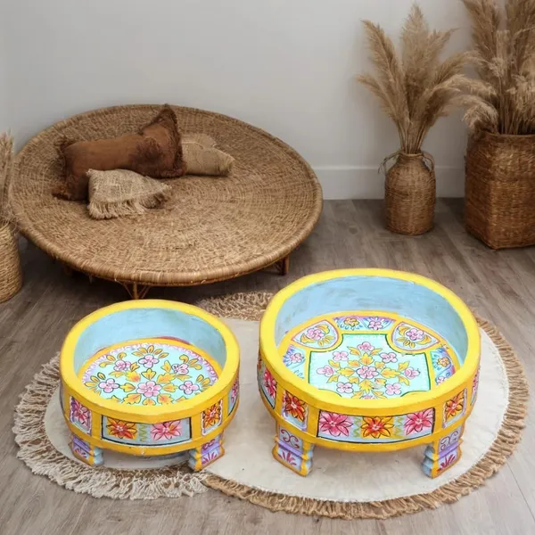 Hand_Painted_Round_Teak_Wood_Decorative_Set_With_Floral_Design_25x25x12_Cm_20x20x10_Cm_Colorful_Indian_Art_For_Living_Room_Bedroom_Office_Hotels_Vm05