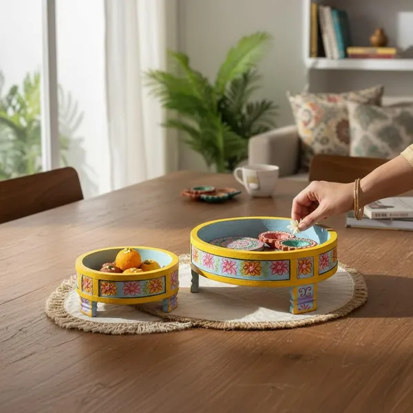Hand_Painted_Round_Teak_Wood_Decorative_Set_With_Floral_Design_25x25x12_Cm_20x20x10_Cm_Colorful_Indian_Art_For_Living_Room_Bedroom_Office_Hotels_Vm05