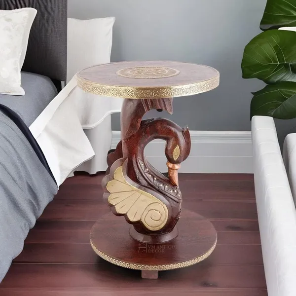 Handcrafted_Wooden_Swan_Side_Table_Antique_Finish_Hand_Carved_Accent_Table_With_Brass_Detailing_Decorative_End_Table_For_Living_Room_Bedroom_Brown