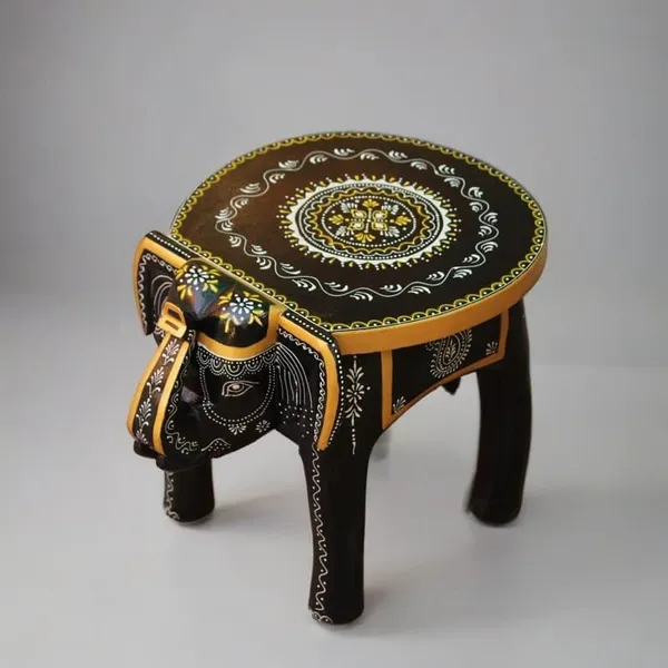 Handcrafted_Wooden_Elephant_Stool_Side_Table_Hand_Painted_Tribal_Design_Solid_Wood_Decorative_Accent_For_Living_Room_Bedroom_Home_Decor_20x20x20_Cm