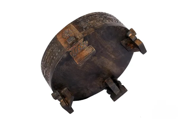Antique_Wooden_Chakki_Coffee_Table_For_Home_Deccor_Pooja_Room_Storage_Handcrafted_Solid_Wood_Round_Bowl_With_Carved_Floral_Design_Rustic_Antique_Decorative_Centerpiece_Black