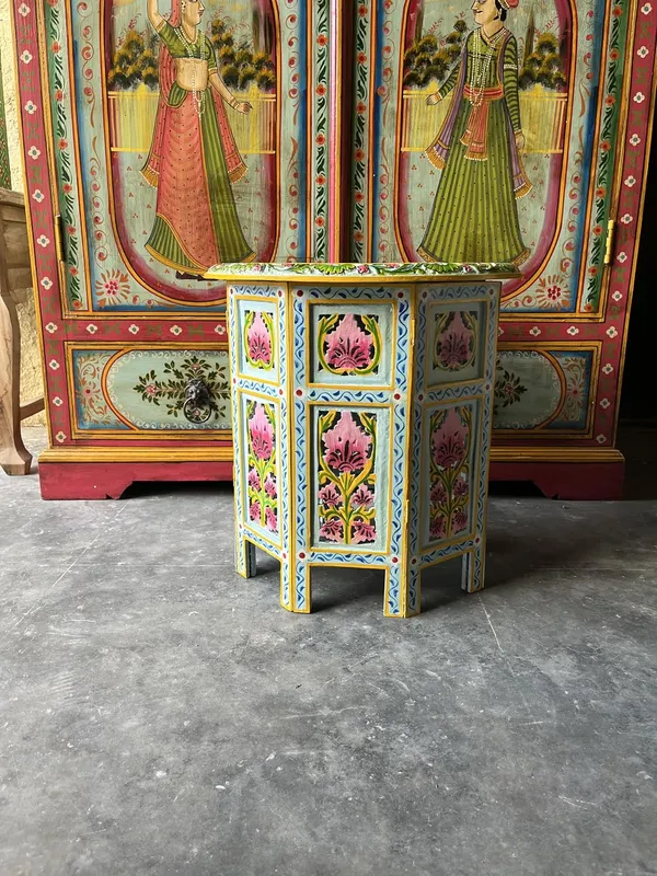 Handcrafted_Wooden_Side_Table_With_Hand_Painted_Floral_Design_Round_Accent_Table_For_Living_Room_Bedroom_Sofa_Traditional_Indian_Rajasthani_Furniture