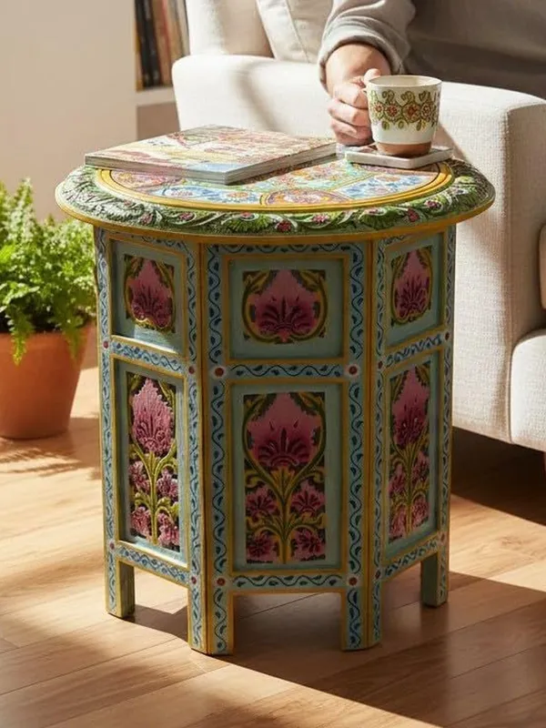 Handcrafted_Wooden_Side_Table_With_Hand_Painted_Floral_Design_Round_Accent_Table_For_Living_Room_Bedroom_Sofa_Traditional_Indian_Rajasthani_Furniture