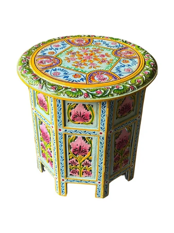 Handcrafted_Wooden_Side_Table_With_Hand_Painted_Floral_Design_Round_Accent_Table_For_Living_Room_Bedroom_Sofa_Traditional_Indian_Rajasthani_Furniture