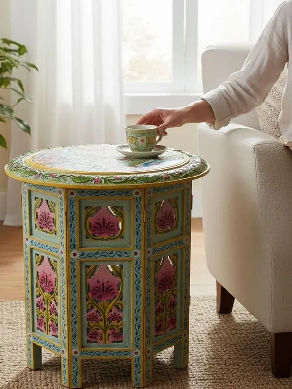 Handcrafted_Wooden_Side_Table_With_Hand_Painted_Floral_Design_Round_Accent_Table_For_Living_Room_Bedroom_Sofa_Traditional_Indian_Rajasthani_Furniture