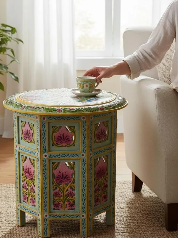 Handcrafted_Wooden_Side_Table_With_Hand_Painted_Floral_Design_Round_Accent_Table_For_Living_Room_Bedroom_Sofa_Traditional_Indian_Rajasthani_Furniture