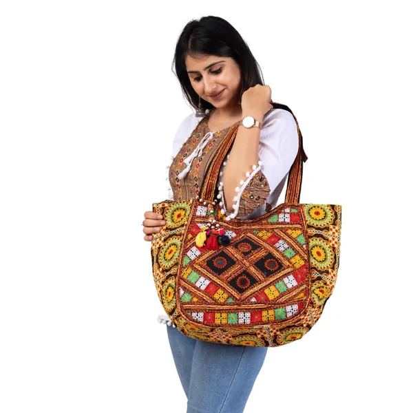 Handmade_Cotton_Patchwork_Tote_Bag_Multicolour_Double_Handle_With_Zipper_Women_S_Handbag