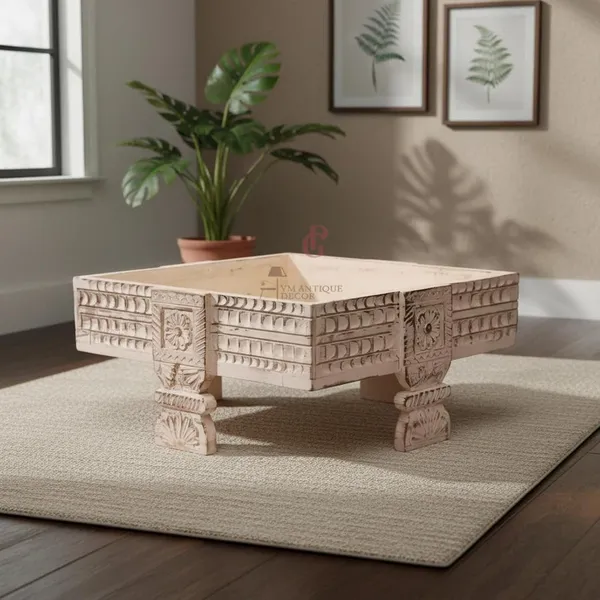 Wooden_Round_Carved_Chakki_Bowl_Coffee_Table_With_Removable_Tray_Top_Rustic_Farmhouse_Accent_Table_Decorative_Ottoman_Serving_Tray_Fruit_Basket_Stand_Antique_White_45x45x20_Cm