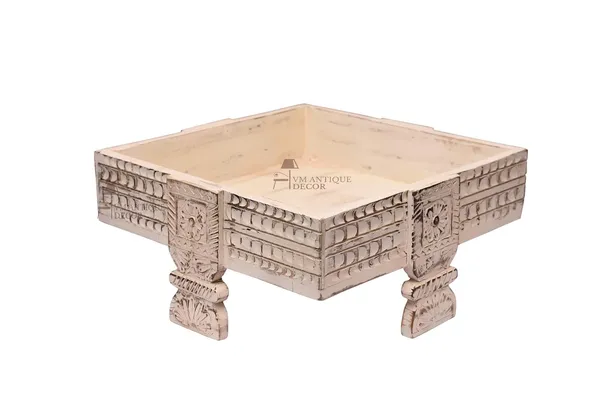 Wooden_Round_Carved_Chakki_Bowl_Coffee_Table_With_Removable_Tray_Top_Rustic_Farmhouse_Accent_Table_Decorative_Ottoman_Serving_Tray_Fruit_Basket_Stand_Antique_White_45x45x20_Cm