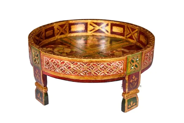 Wooden_Round_Carved_Chakki_Bowl_Coffee_Table_With_Removable_Tray_Top_Rustic_Farmhouse_Accent_Table_Decorative_Ottoman_Serving_Tray_Fruit_Basket_Stand_Painted_Multi_45x45x20_Cm