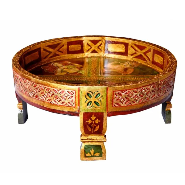 Wooden_Round_Carved_Chakki_Bowl_Coffee_Table_With_Removable_Tray_Top_Rustic_Farmhouse_Accent_Table_Decorative_Ottoman_Serving_Tray_Fruit_Basket_Stand_Painted_Multi_45x45x20_Cm