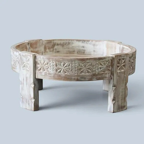 Wooden_Round_Carved_Chakki_Bowl_Coffee_Table_With_Removable_Tray_Top_Rustic_Farmhouse_Accent_Table_Decorative_Ottoman_Serving_Tray_Fruit_Basket_Stand_Round_White_45x45x20_Cm