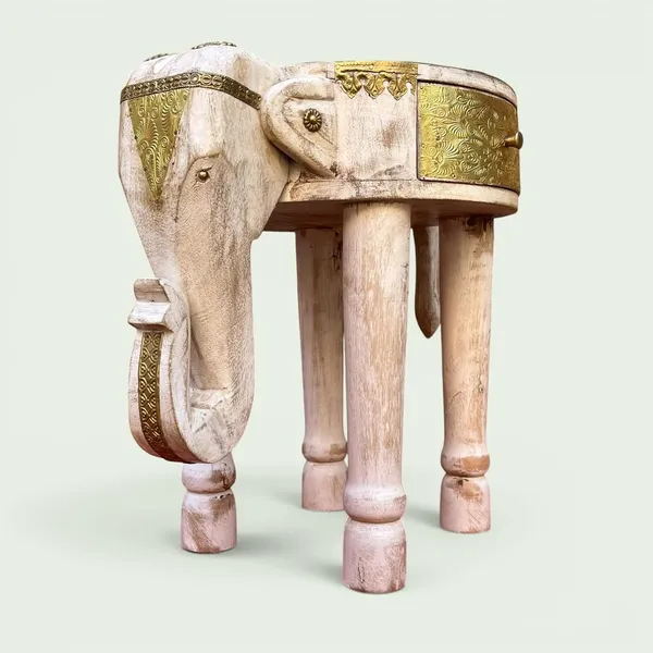 Coffee_Table_Brass_Embossed_Wooden_Cocktail_Home_Decors_Lamp_Table_Showpiece_Elephant_Table_Round_White