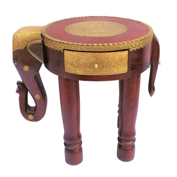Product_Summary_Preet_Gallery_Coffee_Table_Brass_Embossed_Wooden_Cocktail_Home_Decors_Lamp_Table_Showpiece_Elephant_Elephant_Side_Table_Round_Gold