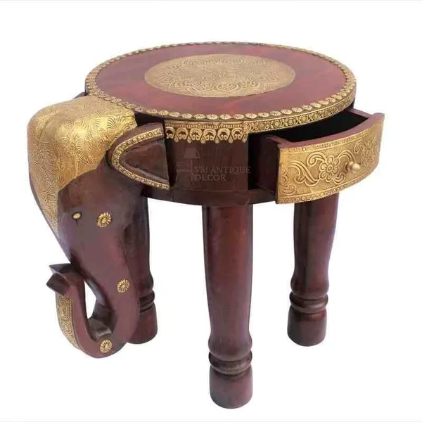 Product_Summary_Preet_Gallery_Coffee_Table_Brass_Embossed_Wooden_Cocktail_Home_Decors_Lamp_Table_Showpiece_Elephant_Elephant_Side_Table_Round_Gold
