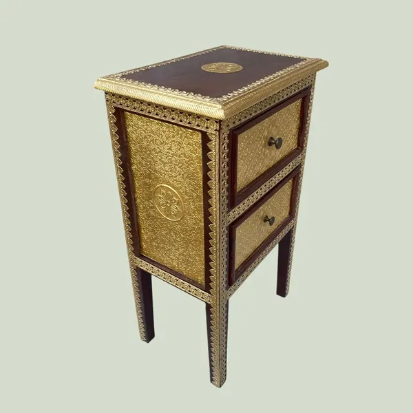 Hand_Painted_Peacock_Design_Wooden_Cabinet_Rajasthani_Art_Sideboard_With_2_Drawers_Doors_Indian_Traditional_Gold_12x15x30_Inch
