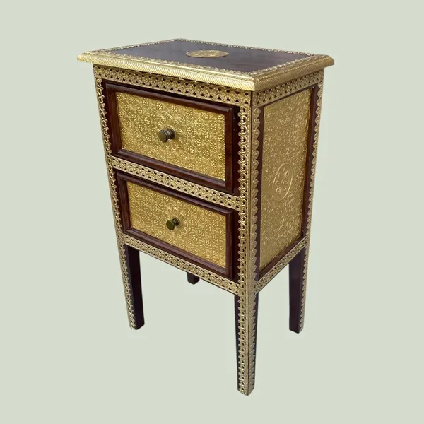 Hand_Painted_Peacock_Design_Wooden_Cabinet_Rajasthani_Art_Sideboard_With_2_Drawers_Doors_Indian_Traditional_Gold_12x15x30_Inch