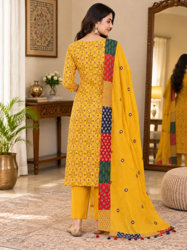 Pure_Cotton_Unstitched_Salwar_Suit_Material_for_Women_with_Patchwork_Dupatta_Printed,_Applique_Kurta,_Trouser/Pant_&_Dupatta_Set