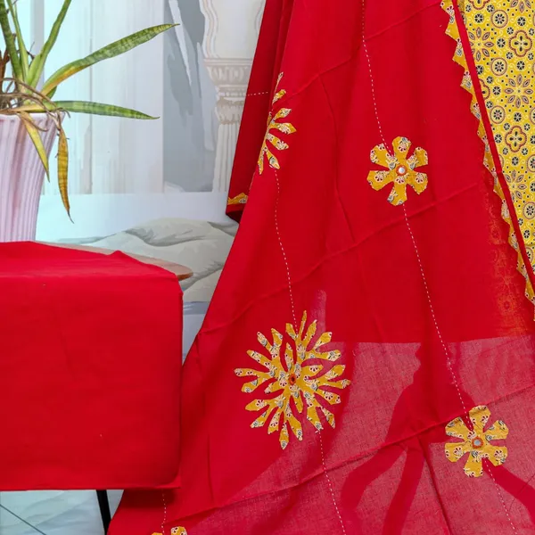 Pure_Cotton_Ajrakh_Printed_Unstitched_Women_Salwar_Suit_Material_with_Dupatta_Printed,_Applique_Kurta,_Trouser/Pant_&_Dupatta_Set