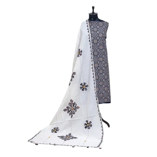 Pure_Cotton_Ajrakh_Printed_Unstitched_Salwar_Suit_Material_for_Women_Printed,_Applique_Kurta,_Trouser/Pant_&_Dupatta_Set