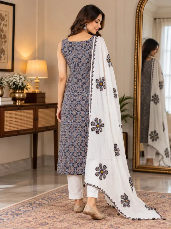 Pure_Cotton_Ajrakh_Printed_Unstitched_Salwar_Suit_Material_for_Women_Printed,_Applique_Kurta,_Trouser/Pant_&_Dupatta_Set