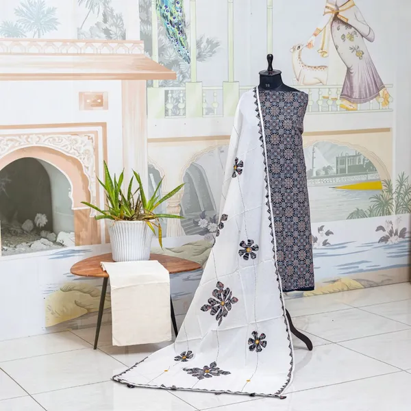 Pure_Cotton_Ajrakh_Printed_Unstitched_Salwar_Suit_Material_for_Women_Printed,_Applique_Kurta,_Trouser/Pant_&_Dupatta_Set