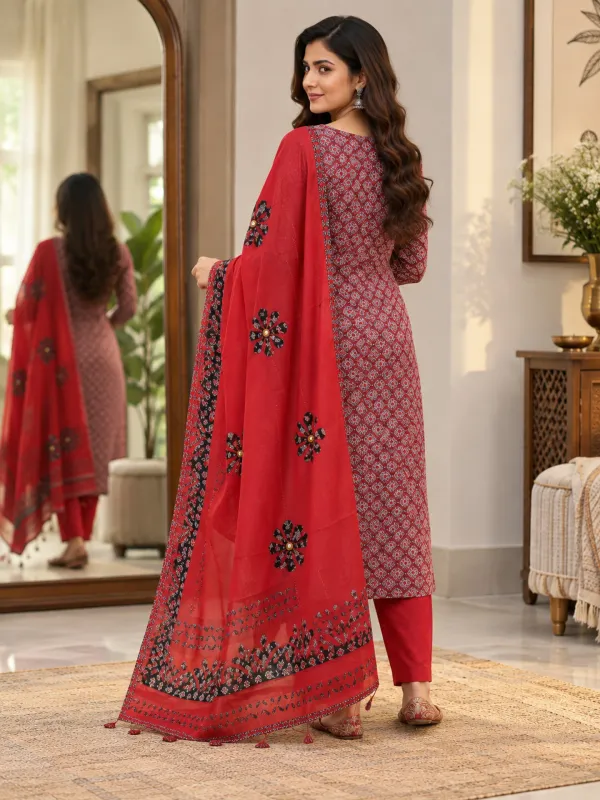 PREETGALLERY_Pure_Cotton_Ajrakh_Printed_Unstitched_Salwar_Suit_Material_for_Women_Printed,_Applique_Kurta,_Trouser/Pant_&_Dupatta_Set