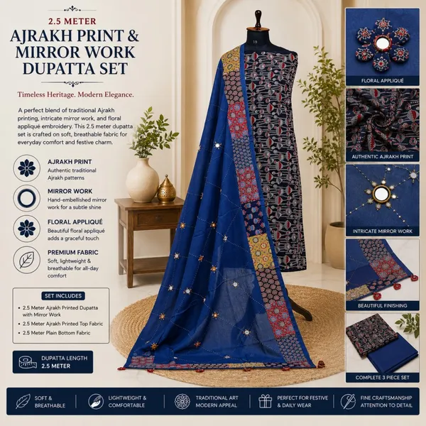 Garba_Festive_Wear_Pure_Cotton_Ajrakh_Mirror_Work_Suit_Material_for_Women_Printed,_Applique_Kurta,_Trouser/Pant_&_Dupatta_Set