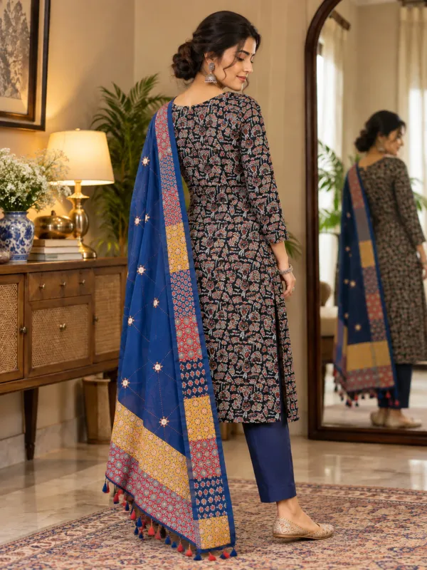 Garba_Festive_Wear_Pure_Cotton_Ajrakh_Mirror_Work_Suit_Material_for_Women_Printed,_Applique_Kurta,_Trouser/Pant_&_Dupatta_Set