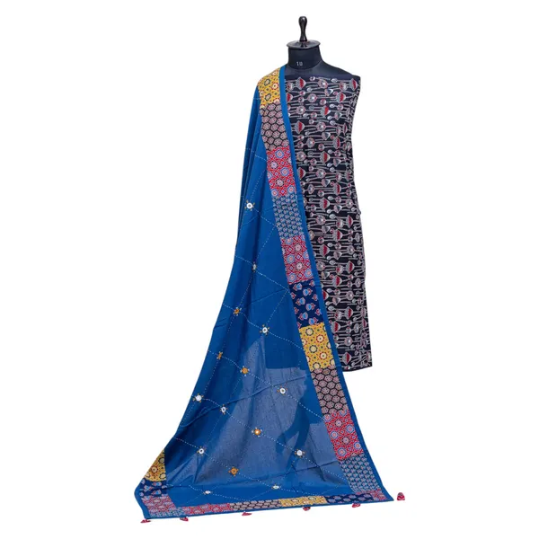 Garba_Festive_Wear_Pure_Cotton_Ajrakh_Mirror_Work_Suit_Material_for_Women_Printed,_Applique_Kurta,_Trouser/Pant_&_Dupatta_Set