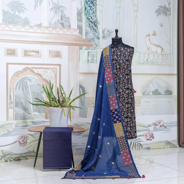 Garba_Festive_Wear_Pure_Cotton_Ajrakh_Mirror_Work_Suit_Material_for_Women_Printed,_Applique_Kurta,_Trouser/Pant_&_Dupatta_Set