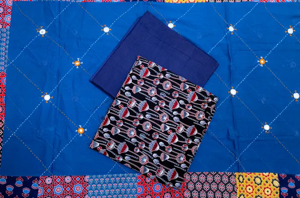 Garba_Festive_Wear_Pure_Cotton_Ajrakh_Mirror_Work_Suit_Material_for_Women_Printed,_Applique_Kurta,_Trouser/Pant_&_Dupatta_Set