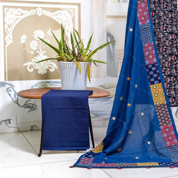 Garba_Festive_Wear_Pure_Cotton_Ajrakh_Mirror_Work_Suit_Material_for_Women_Printed,_Applique_Kurta,_Trouser/Pant_&_Dupatta_Set