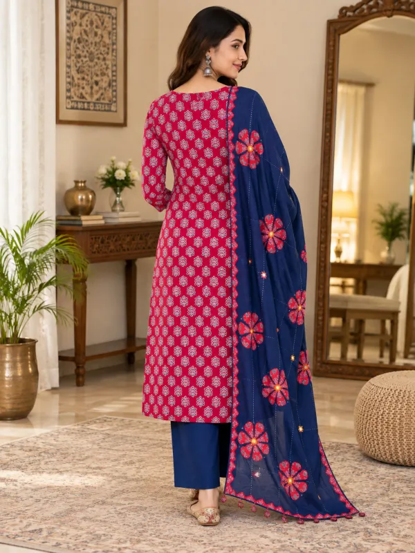 Pure_Cotton_Unstitched_3-Piece_Women_Salwar_Suit_Material_with_Kantha_Dupatta_Printed,_Applique_Kurta,_Trouser/Pant_&_Dupatta_Set