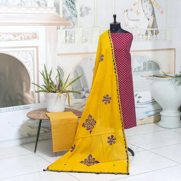 Pure_Cotton_Unstitched_Salwar_Suit_Material_3_Piece_Set_for_Women_|_Printed,_Applique_Kurta,_Trouser/Pant_&_Dupatta_Set