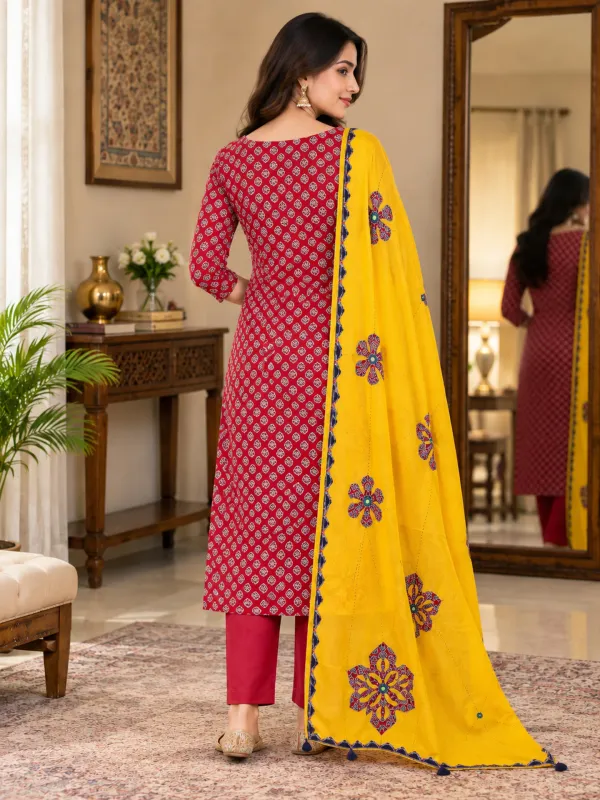 Pure_Cotton_Unstitched_Salwar_Suit_Material_3_Piece_Set_for_Women_|_Printed,_Applique_Kurta,_Trouser/Pant_&_Dupatta_Set