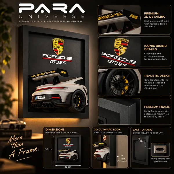 Para__Black_Modern_Porsche_GT3RS_3D_Wall_Art_Frame
