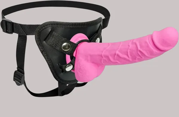Pink_Silicone_Strap-On_Dildo_With_Adjustable_Harness_For_Adults