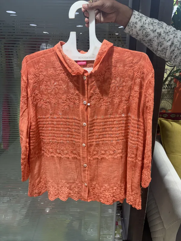Orange_Mull_Cotton_Relaxed_Fit_Floral_Embroidered_Shirt_For_Women